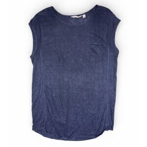 Athleta Newport Pocket Navy Blue 100% Linen Tank Top size Medium